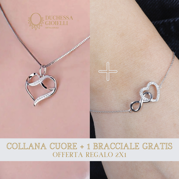 Collana cuore argento + Bracciale cuore infinito argento