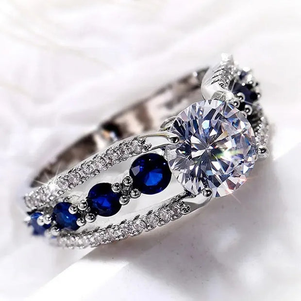 Anello diamante e zaffiri moissanite