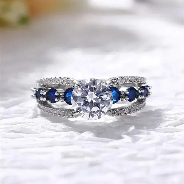 Anello diamante e zaffiri moissanite