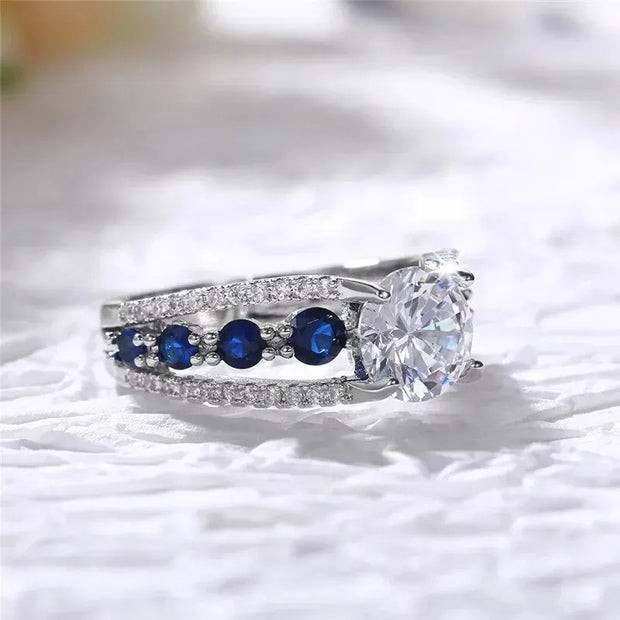 Anello diamante e zaffiri moissanite