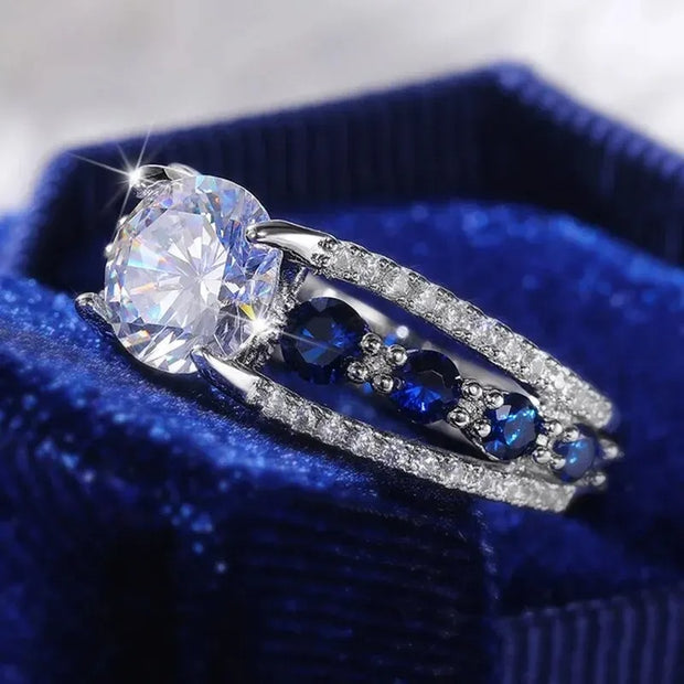 Anello diamante e zaffiri moissanite